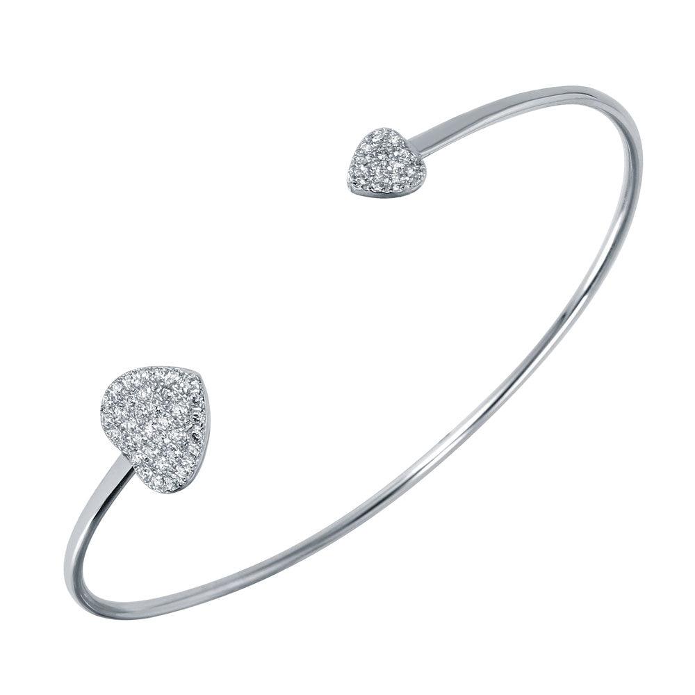 Silver 925 Rhodium Plated CZ Big and Small Hearts Cuff Bracelet - BGB00252 | Silver Palace Inc.