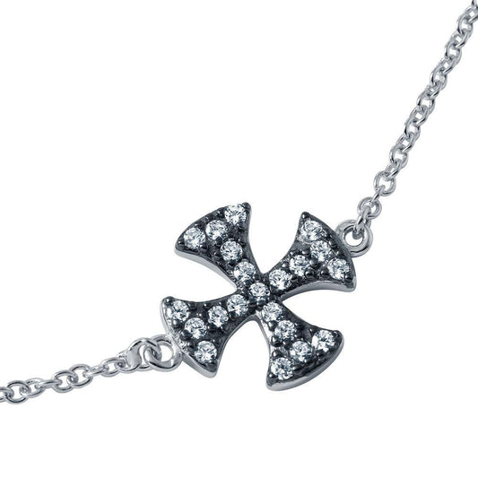 Silver 925 Rhodium Plated CZ Iron Cross Chain Bracelet - BGB00253 | Silver Palace Inc.