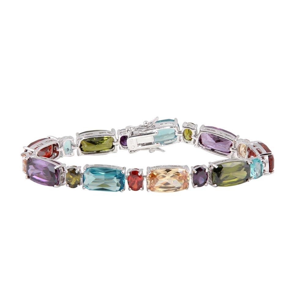 Silver 925 Rhodium Plated Multi-Color CZ Bracelet - BGB00254 | Silver Palace Inc.