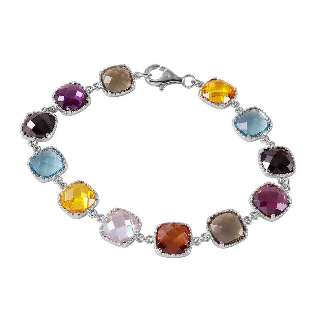 Silver 925 Rhodium Plated Multi Color CZ Tennis Bracelet - BGB00257 | Silver Palace Inc.