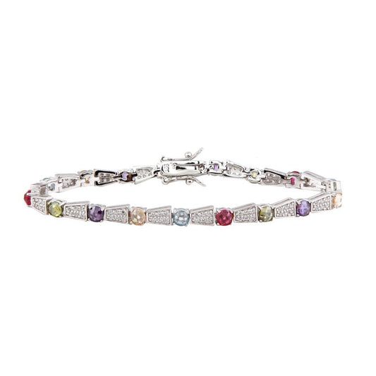 Silver 925 Rhodium Plated Multi Color Tennis Bracelet - BGB00262 | Silver Palace Inc.