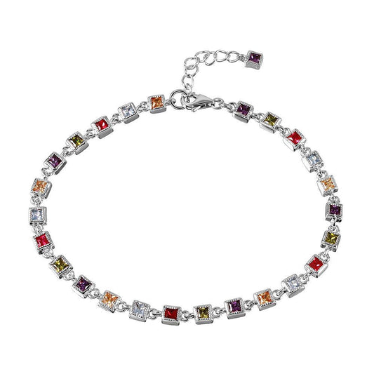 Silver 925 Rhodium Plated Multi Color Tennis Bracelet - BGB00263 | Silver Palace Inc.