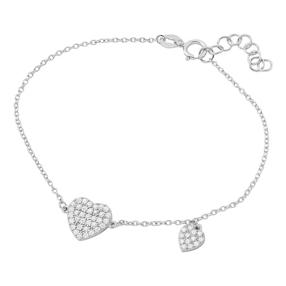 Silver 925 Rhodium Plated CZ Encrusted Hearts Bracelet - BGB00265 | Silver Palace Inc.