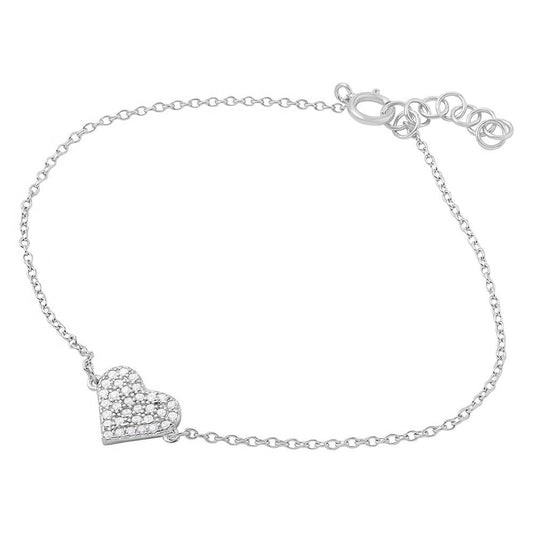 Silver 925 Rhodium Plated CZ Encrusted Hearts Bracelet - BGB00271 | Silver Palace Inc.