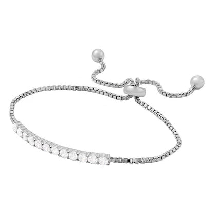 Silver 925 Rhodium Plated Box Chain with CZ Lariat Bracelet - BGB00272 | Silver Palace Inc.