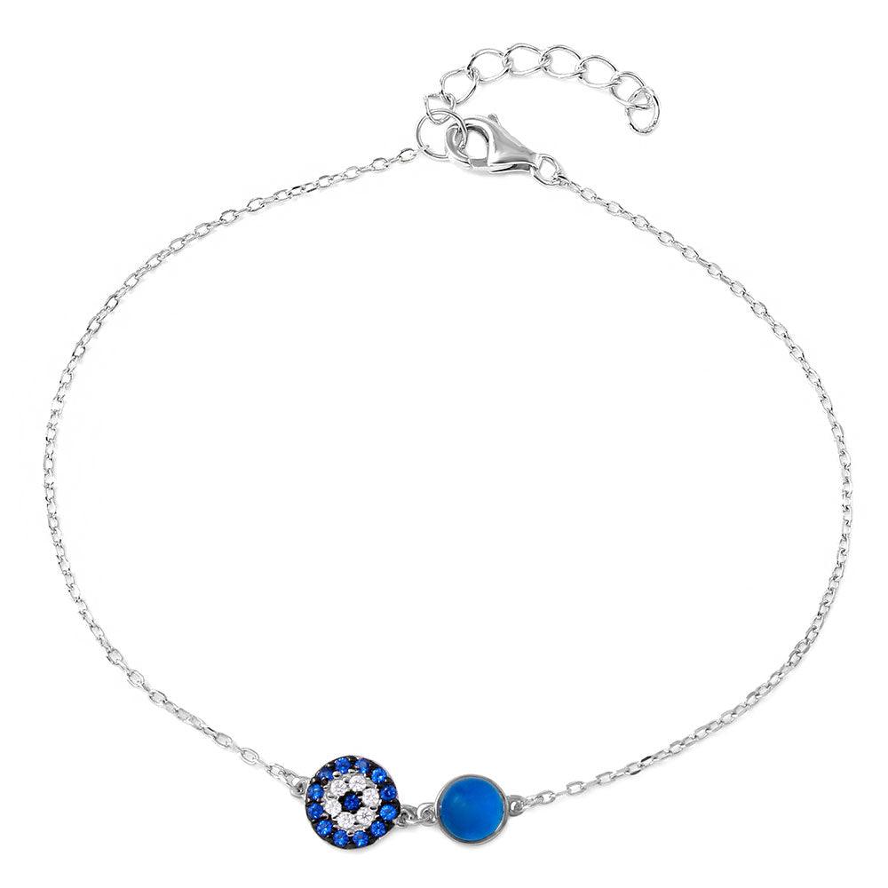 Silver 925 Rhodium Plated CZ Evil Eye Chain Bracelet - BGB00276 | Silver Palace Inc.