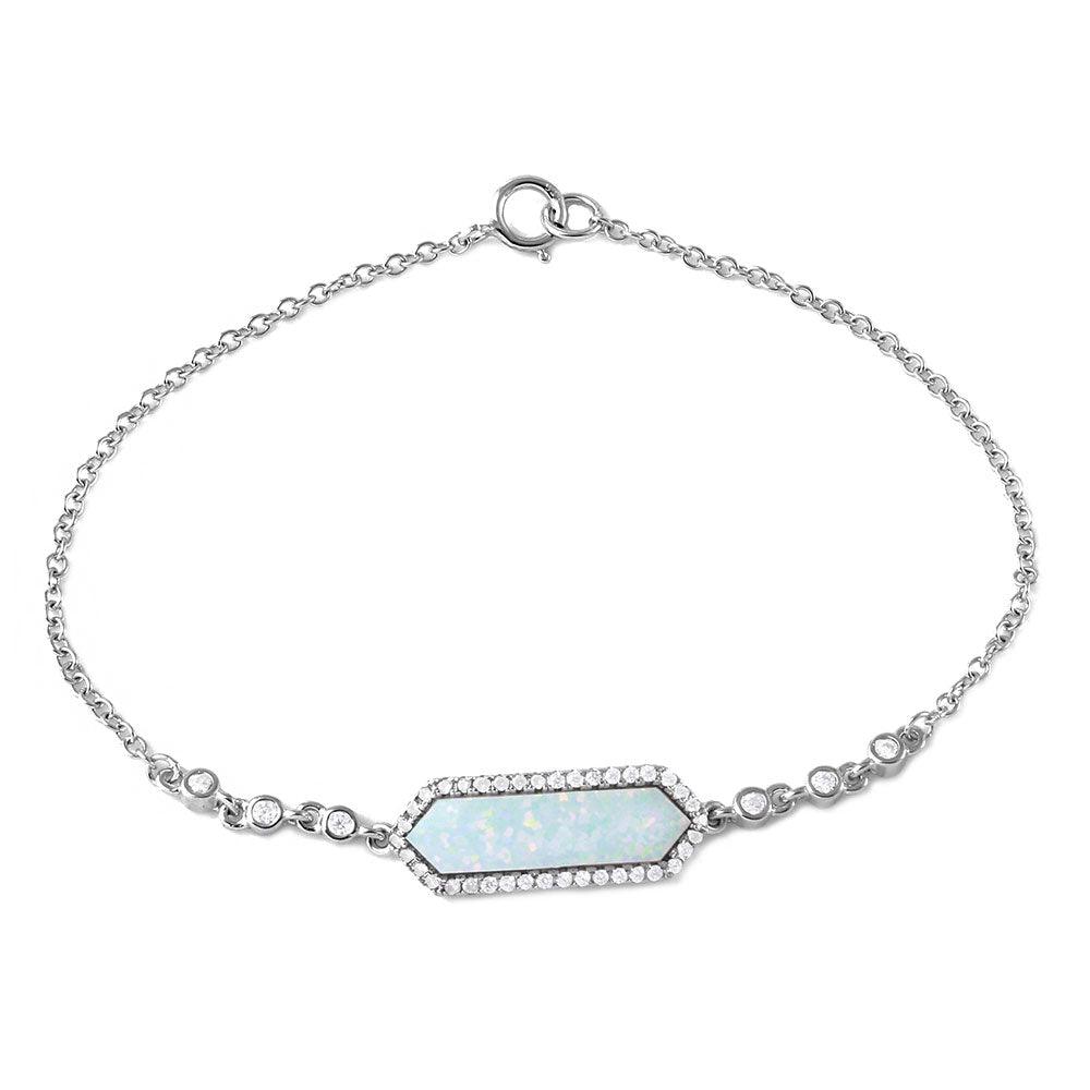 Silver 925 Rhodium Plated Mother Opal Center Stone Bracelet - BGB00277 | Silver Palace Inc.