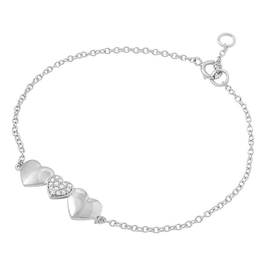 Silver 925 Rhodium Plated 3 Heart CZ Bracelet - BGB00278 | Silver Palace Inc.