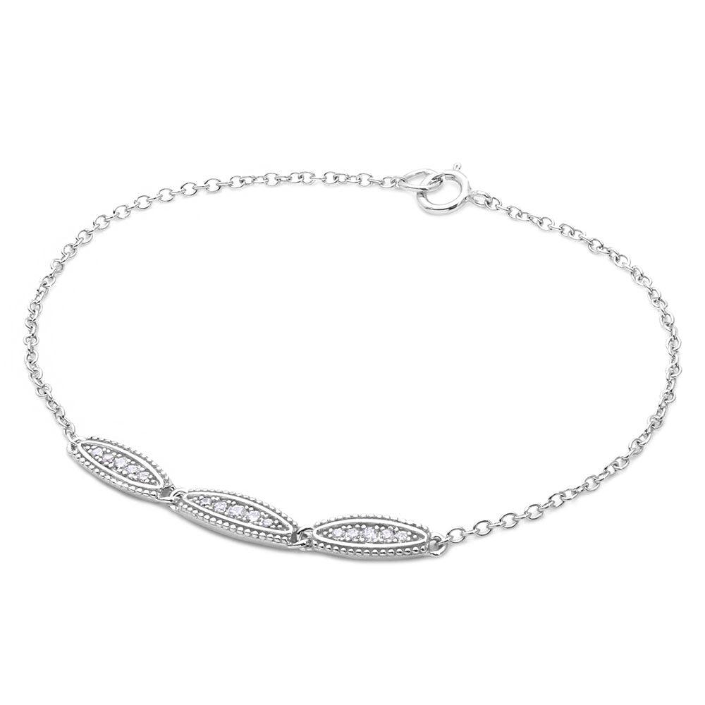 Silver 925 Rhodium Plated 3 Oval Designed CZ Bracelet - BGB00282 | Silver Palace Inc.