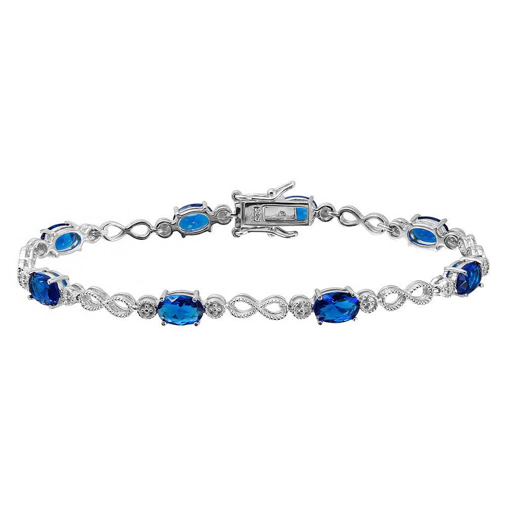 Silver 925 Rhodium Plated Infinity Links Blue Oval CZ Bracelet - BGB00284 | Silver Palace Inc.