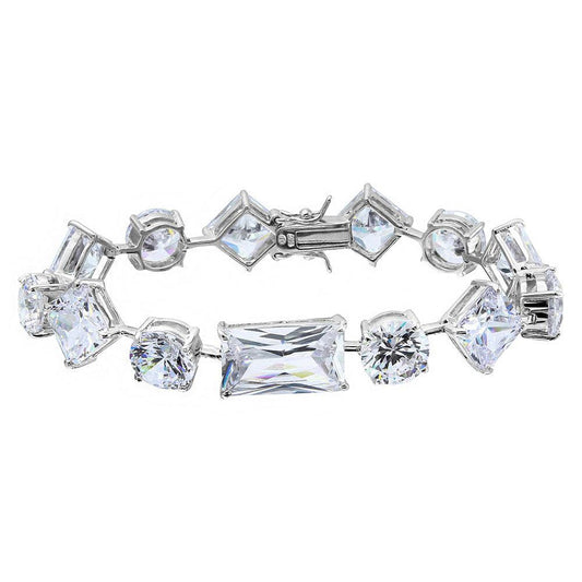 Silver 925 Rhodium Plated Multi Shape CZ Stones Bracelet - BGB00285 | Silver Palace Inc.