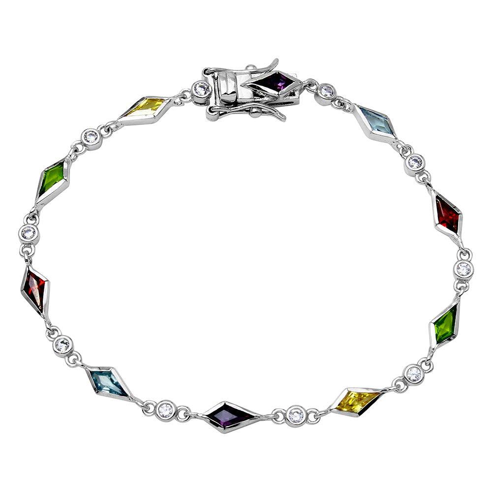 Silver 925 Rhodium Plated Multi CZ Color Stones Tennis Bracelet - BGB00286 | Silver Palace Inc.