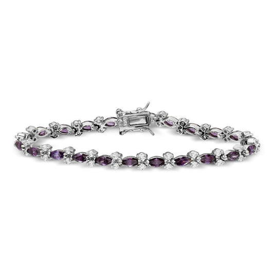 Silver 925 Rhodium Plated 5mm Purple Marquise and Clear Round CZ Tennis Bracelet - BGB00293AMY | Silver Palace Inc.