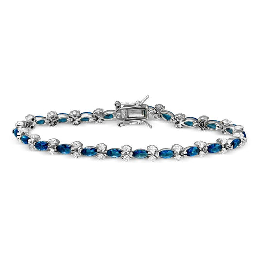 Silver 925 Rhodium Plated 5mm Blue Marquise and Clear Round CZ Tennis Bracelet - BGB00293BLU | Silver Palace Inc.