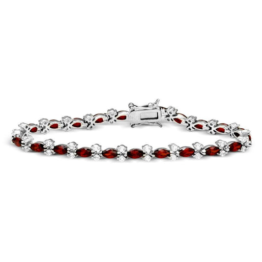 Silver 925 Rhodium Plated 5mm Red Marquise and Clear Round CZ Tennis Bracelet - BGB00293RED | Silver Palace Inc.