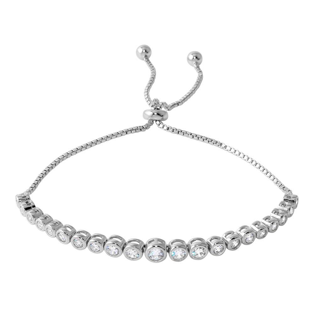 Silver 925 Rhodium Plated Lariat Bracelet with Round CZ - BGB00298 | Silver Palace Inc.