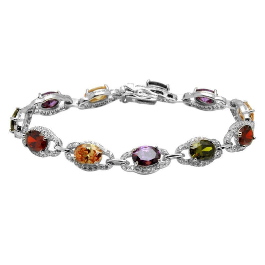 Silver 925 Rhodium Plated 9mm Multi Color Round CZ Tennis Bracelet - BGB00301 | Silver Palace Inc.