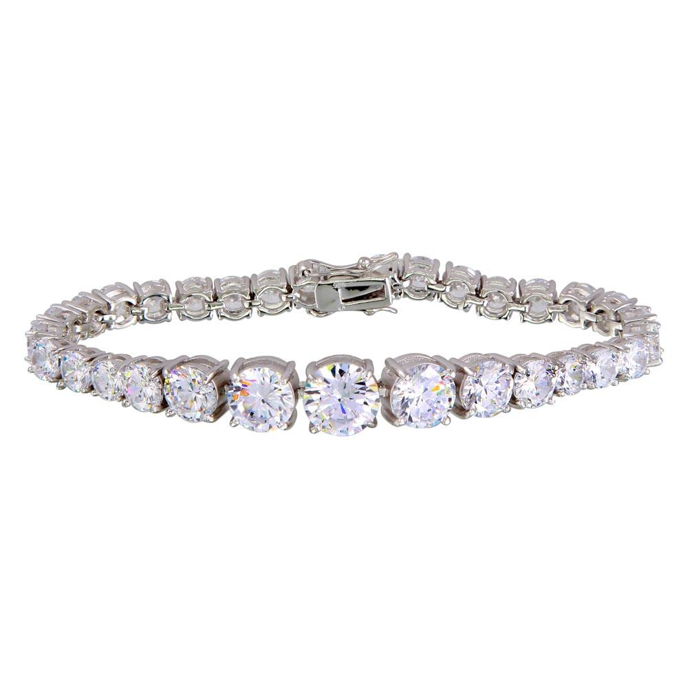 Silver 925 Rhodium Plated Round CZ Bracelet - BGB00303 | Silver Palace Inc.