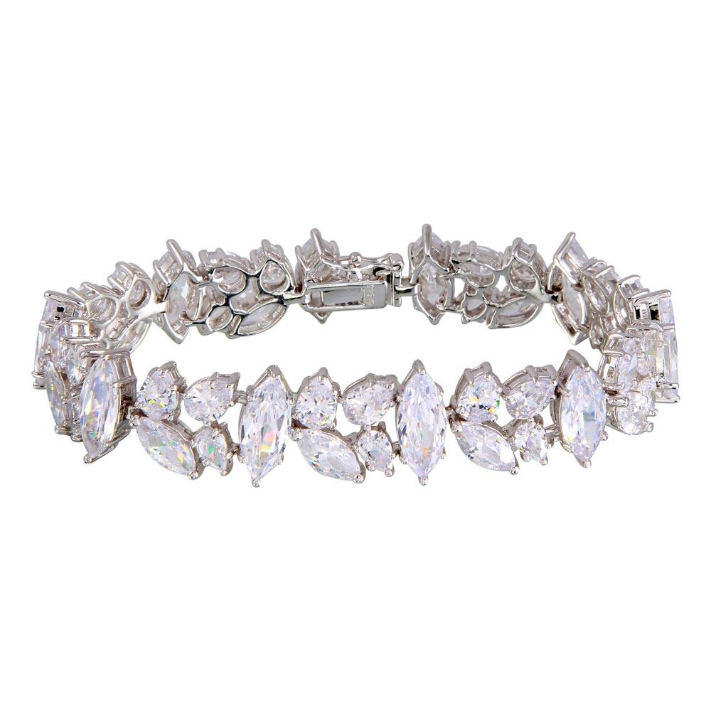 Silver 925 Rhodium Plated Mixed Shapes CZ Bracelet - BGB00305 | Silver Palace Inc.