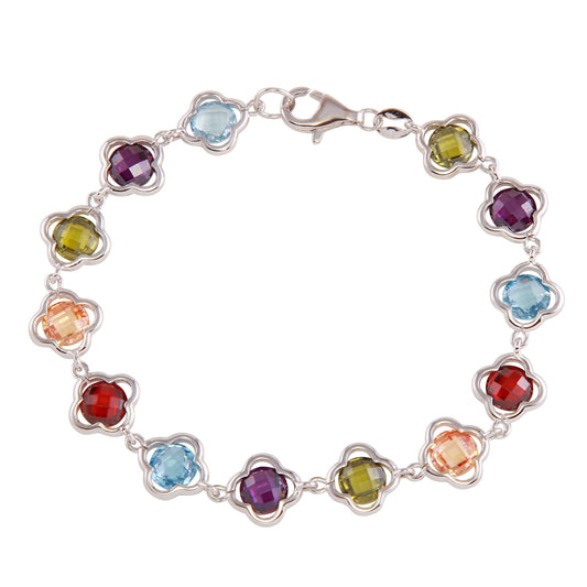 Silver 925 Rhodium Plated Multi-Color Flower Bracelet - BGB00308 | Silver Palace Inc.