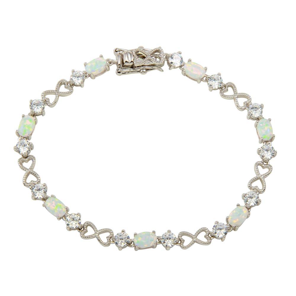 Silver 925 Rhodium Plated Infinity Hearts with CZ and Opal Stones - BGB00310 | Silver Palace Inc.
