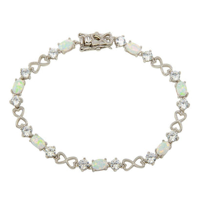Silver 925 Rhodium Plated Infinity Hearts with CZ and Opal Stones - BGB00310 | Silver Palace Inc.