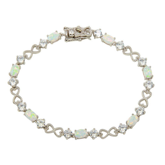 Silver 925 Rhodium Plated Infinity Hearts with CZ and Opal Stones - BGB00310 | Silver Palace Inc.
