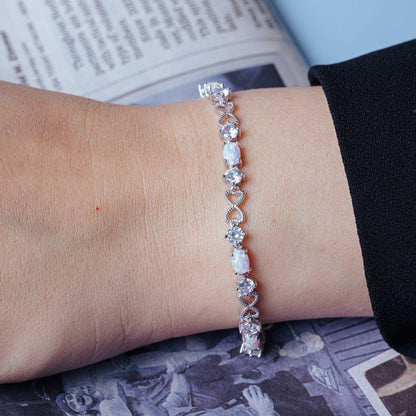 Silver 925 Rhodium Plated Infinity Hearts with CZ and Opal Stones - BGB00310