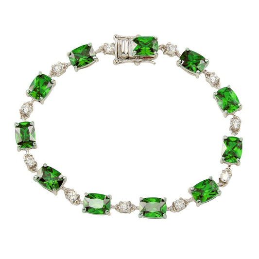 Silver 925 Rhodium Plated Clear and Green CZ Tennis Bracelet - BGB00312GRN | Silver Palace Inc.