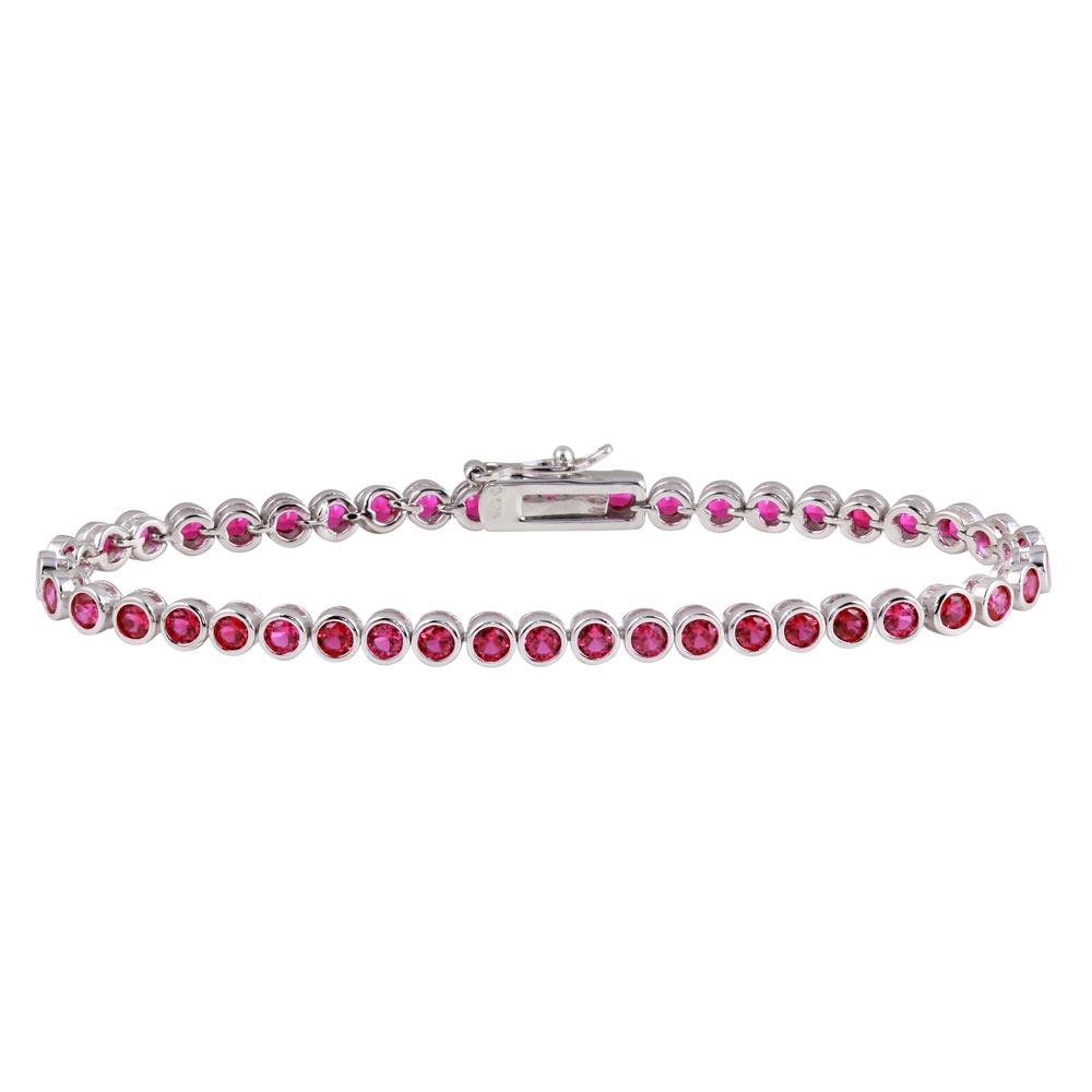 Silver 925 Rhodium Plated 4mm Round CZ Red Tennis Bracelet - BGB00327RED | Silver Palace Inc.