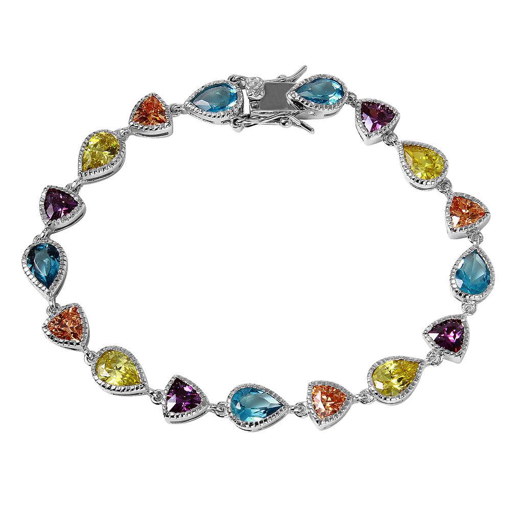 Silver 925 Rhodium Plated Multi Shape and Color CZ Tennis Bracelet - BGB00256 | Silver Palace Inc.