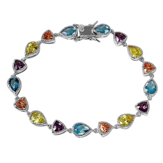 Silver 925 Rhodium Plated Multi Shape and Color CZ Tennis Bracelet - BGB00256 | Silver Palace Inc.