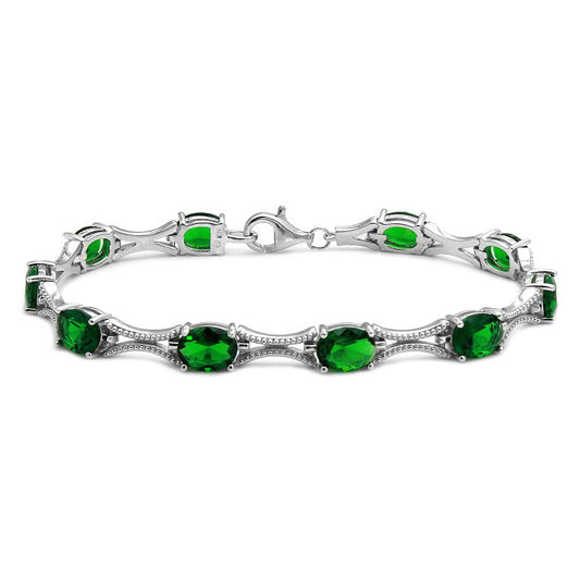 Silver 925 Rhodium Plated Green Oval CZ Tennis Bracelet - BGB00290GRN | Silver Palace Inc.