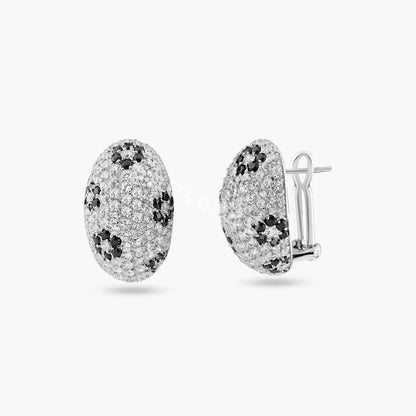 Closeout-Silver 925 Rhodium Plated Oval Black and Clear CZ Lever Back Earrings - BGE00097 | Silver Palace Inc.