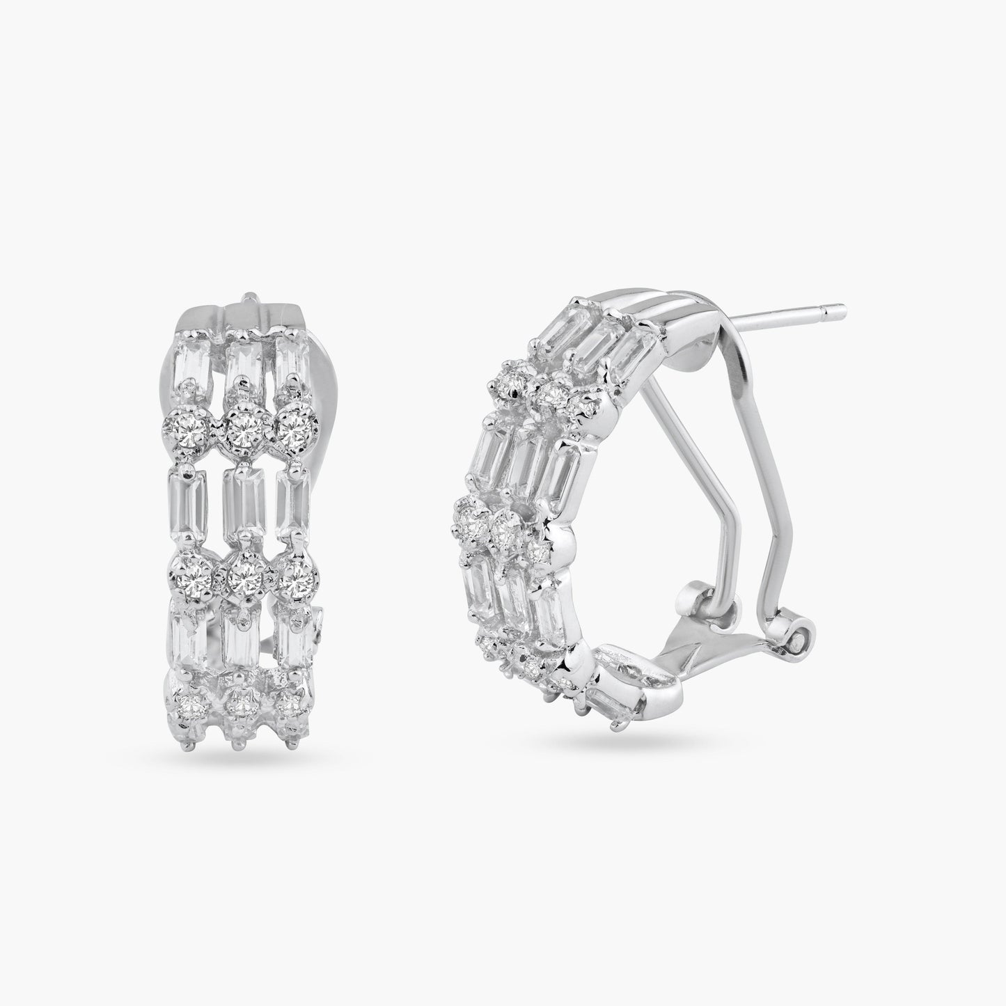 Silver 925 Rhodium Plated 3 Strand CZ Earrings - BGE00220 | Silver Palace Inc.