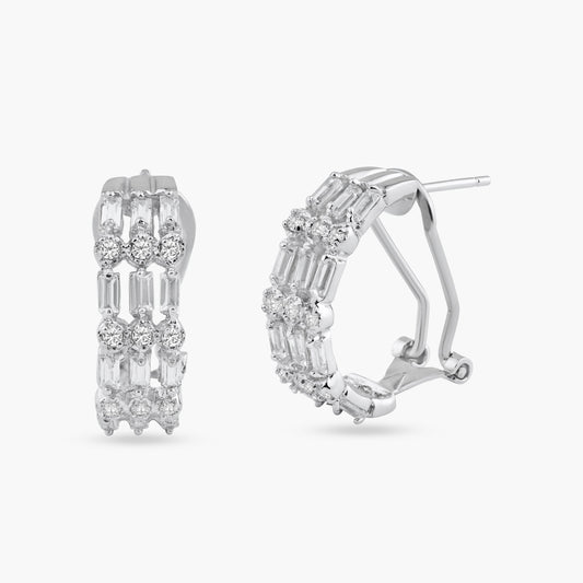 Silver 925 Rhodium Plated 3 Strand CZ Earrings - BGE00220 | Silver Palace Inc.