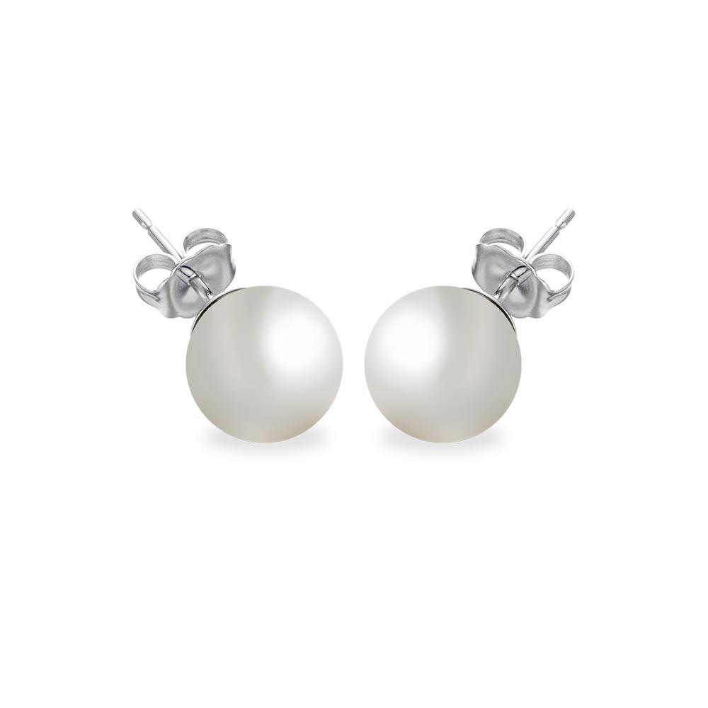 Silver 925 Rhodium Plated Pearl Stud Earrings - BGE00329 | Silver Palace Inc.