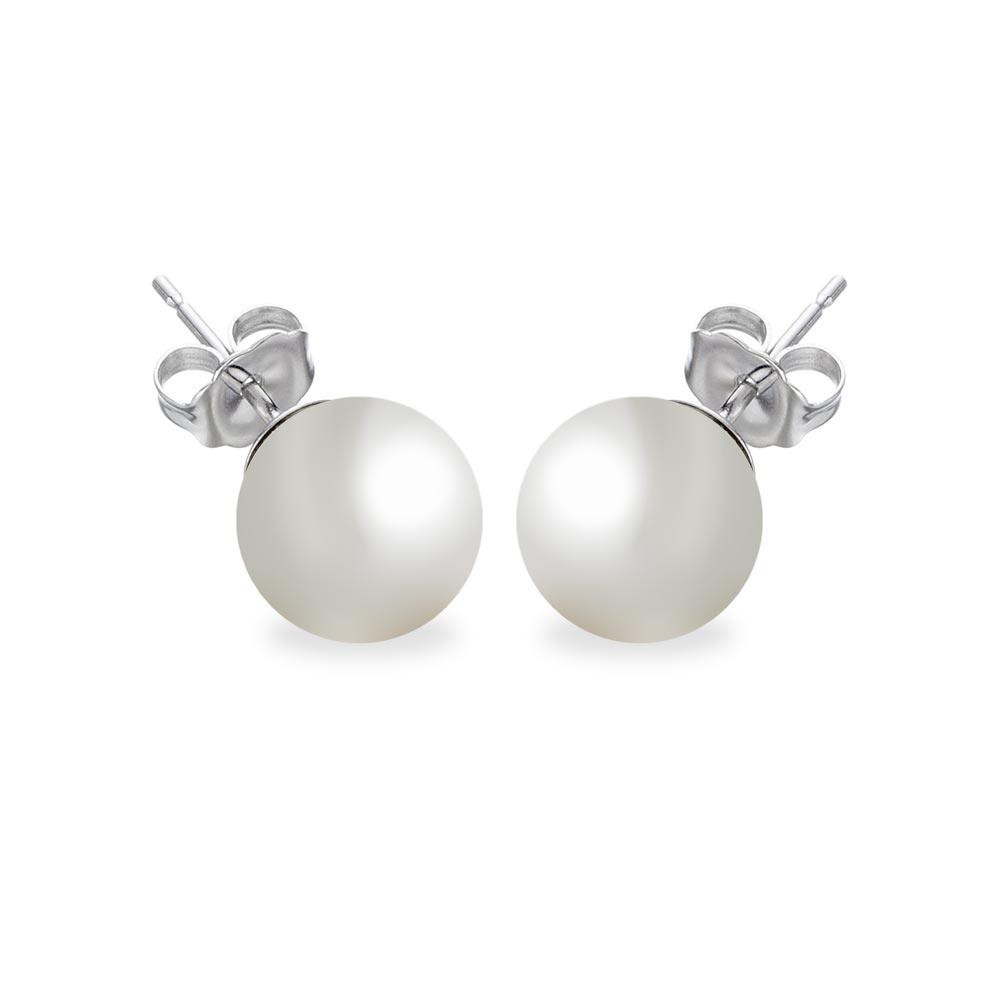 Silver 925 Rhodium Plated Pearl Stud Earrings - BGE00330 | Silver Palace Inc.