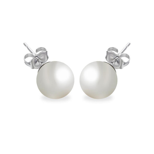 Silver 925 Rhodium Plated Pearl Stud Earrings - BGE00330 | Silver Palace Inc.