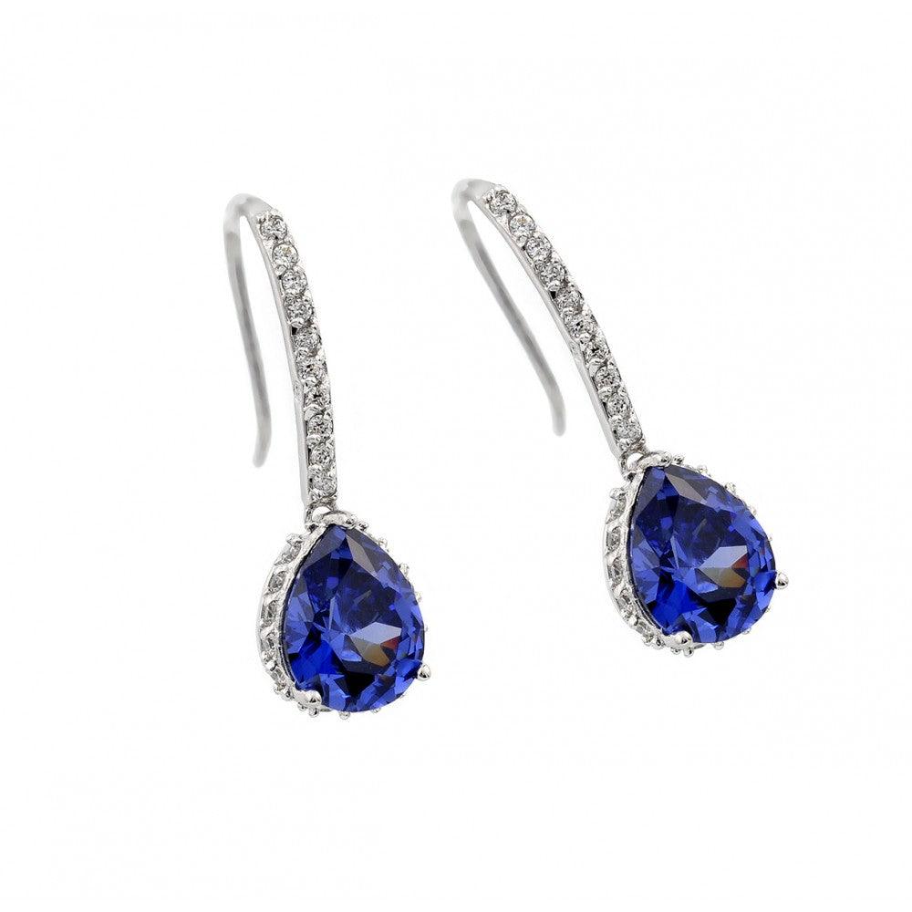 Silver 925 Rhodium Plated Teardrop Channel Purple CZ Hook Earrings - BGE00377 | Silver Palace Inc.