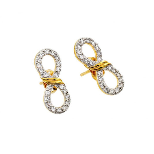 Silver 925 Gold Rhodium Plated Ribbon Infinity CZ Stud Earrings - BGE00388 | Silver Palace Inc.
