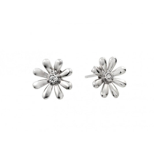 Silver 925 Rhodium Plated Flower CZ Stud Earrings - BGE00396 | Silver Palace Inc.