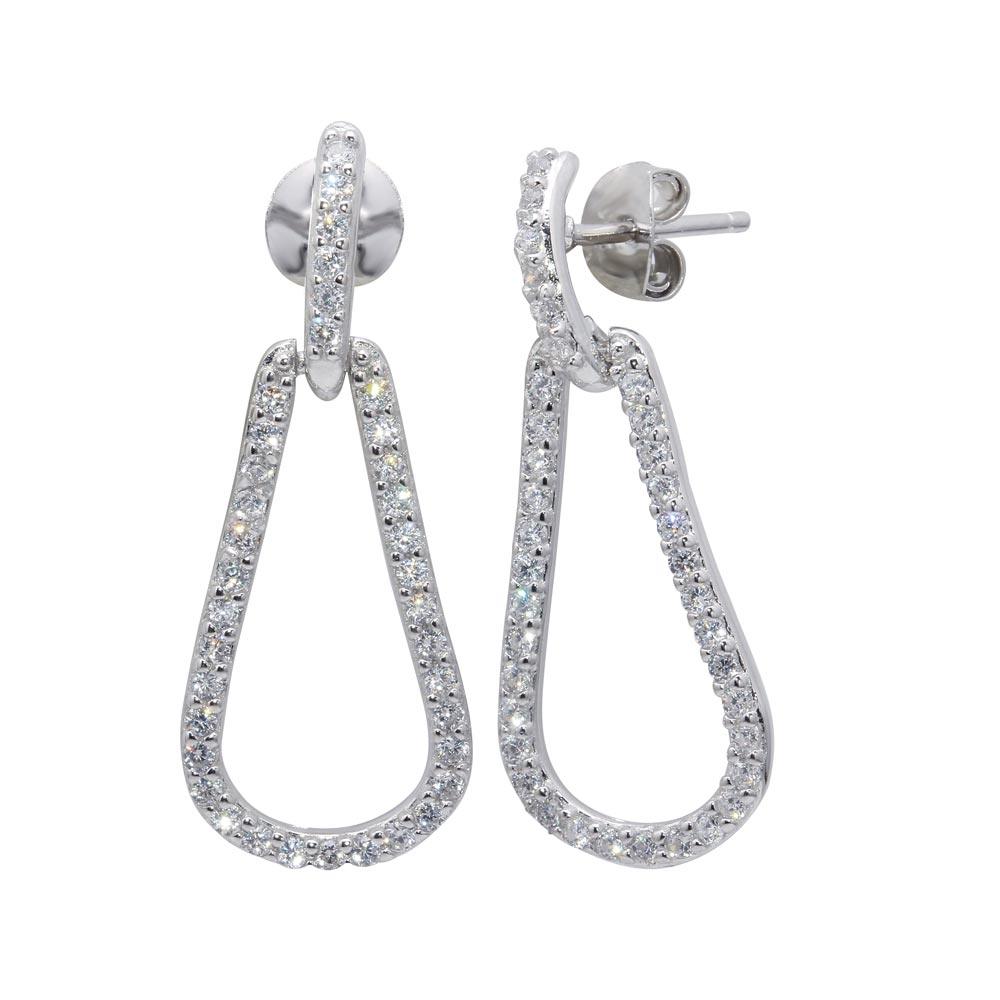 Silver 925 Rhodium Plated Open Teardrop CZ Outline Stud Earrings - BGE00397 | Silver Palace Inc.