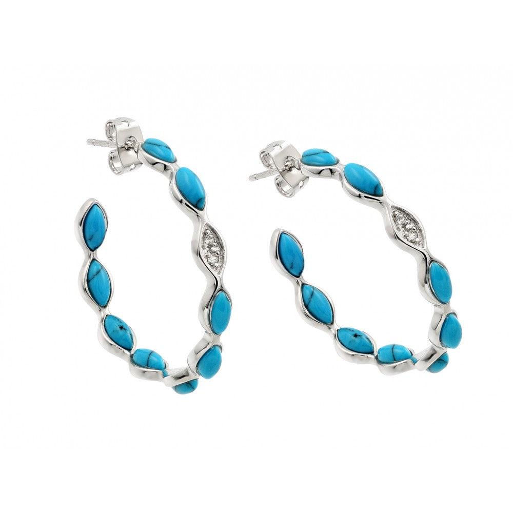 Silver 925 Rhodium Plated Multiple Turquoise and Clear CZ Hook Earrings - BGE00401 | Silver Palace Inc.