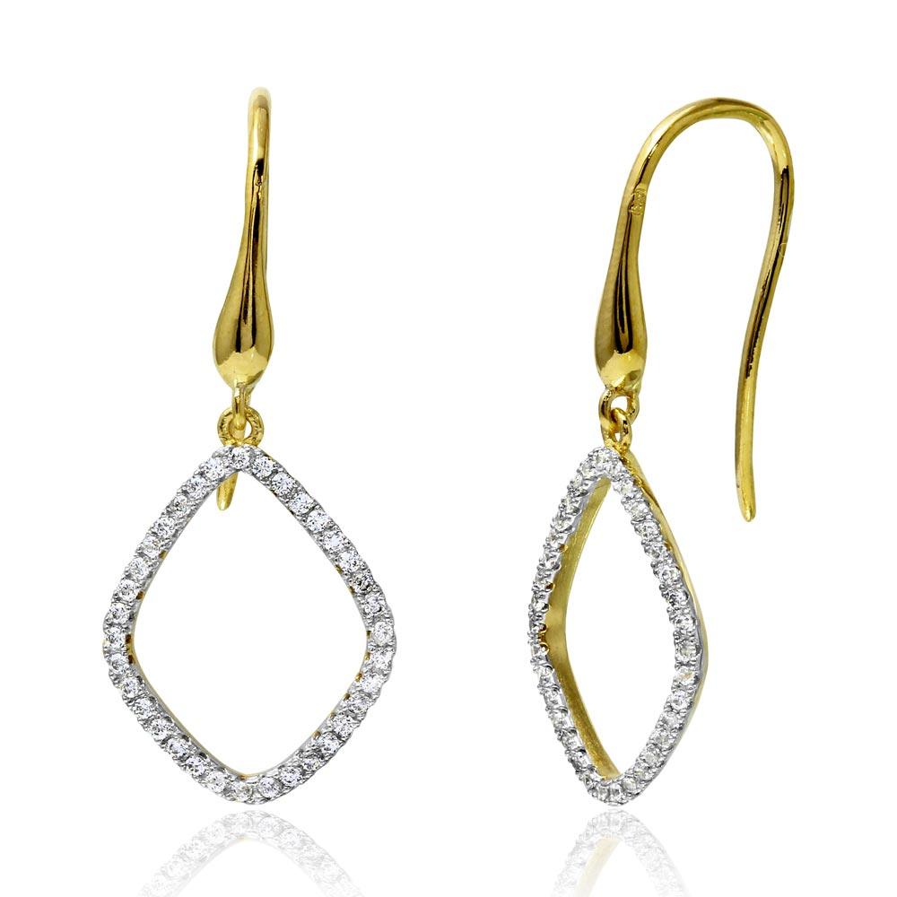 Silver 925 Gold Plated Open Pear CZ Dangling Earrings - BGE00518 | Silver Palace Inc.