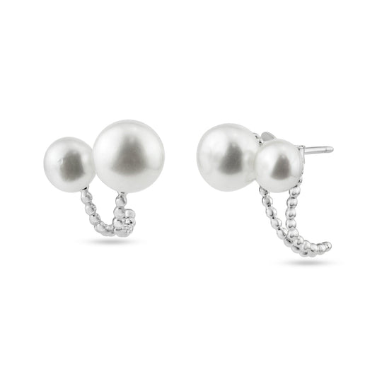 Wholesale Sterling Silver 925 Rhodium Plated Ear Huggie Pearl Earring - BGE00541 | Silver Palace Inc.