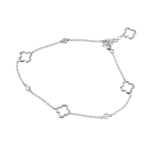 Silver 925 Rhodium Plated Open Flower Anklet - BGF00008 | Silver Palace Inc.