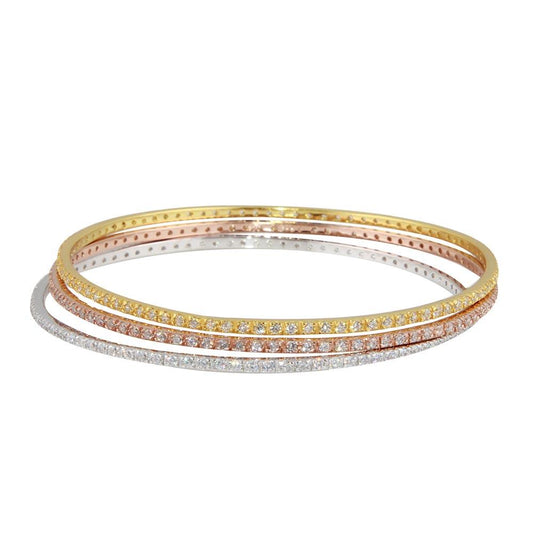 Silver 925 Stackable 3 toned CZ Bangle Bracelet - BGG00009 | Silver Palace Inc.