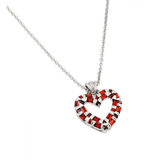 Silver 925 Garnet CZ Rhodium Plated Heart Pendant Necklace - BGP00014 | Silver Palace Inc.