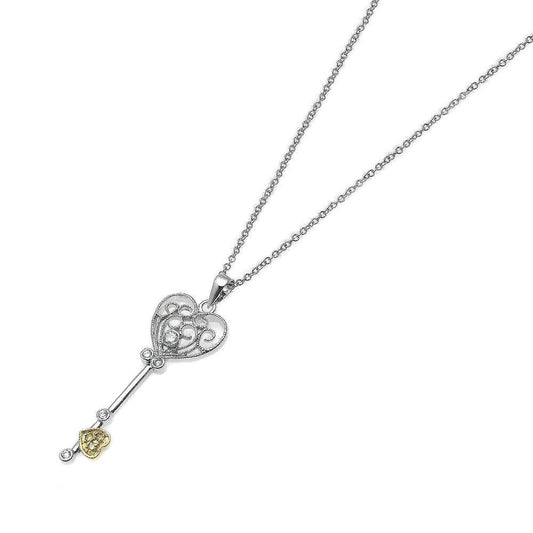 Silver 925 Rhodium Heart Key CZ Necklace - BGP00209 | Silver Palace Inc.